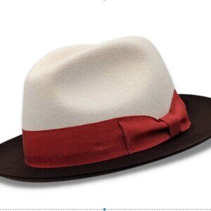 Montique White 2 1/4" Wide Brown Brim Wool Felt Hat. H-82